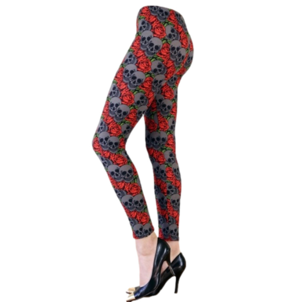 Gothic Rose and Skull Catacomb Printed Leggings Onesize